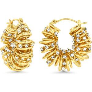 18K Gold Plated Hoop Earrings CZ Chunky Twist Large Statement Jewelry
